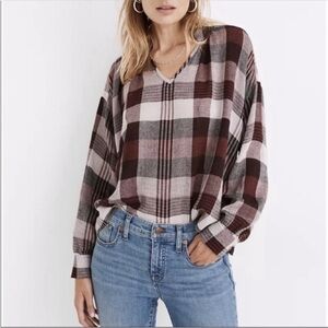 Madewell Plaid Ballon Sleeve Preppy Top Size Small